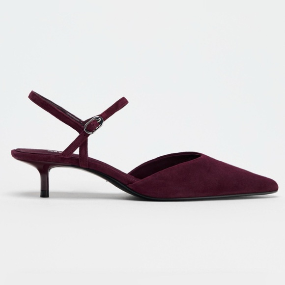 Kitten Heels Zara Kitten Heels Burgundy Slingback kitten Heels - Picture 1 of 15